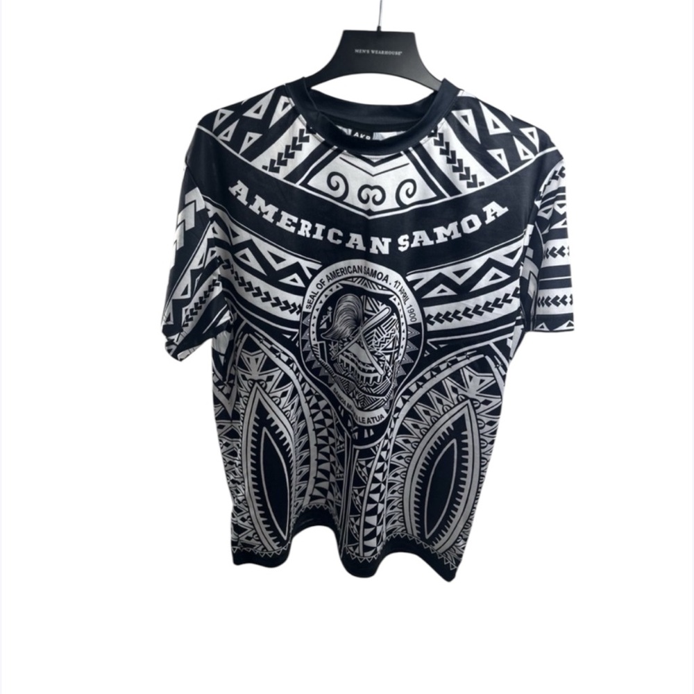 Men's American Samoa Seal Tribal Graphic T-Shirt‎ – Black & White Polynesian XXL